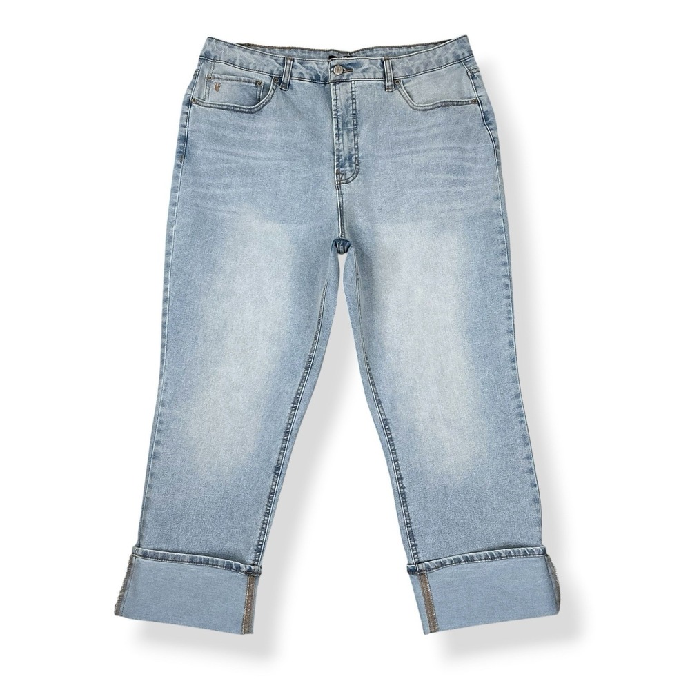 Frye Jeans Women 16/34 Blue Cuffed High Rise Straight Light Wash NWOT